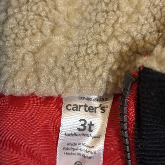 Carter's Toddler Boy's 3T Red & Black Puffer Vest Sherpa Collar Corduroy Trim - Picture 3 of 3